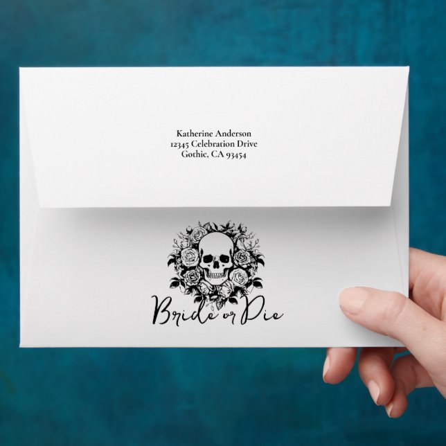 Bachelorette Party Rose Floral Skull Invitation Envelope (Hand)