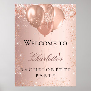 Bachelorette party rose gold balloons welcome poster