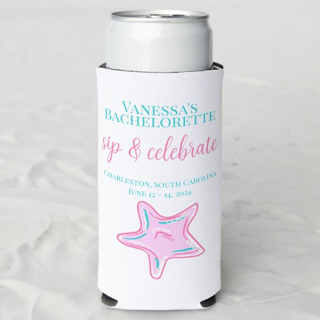 Bachelorette Party Sip and Celebrate Custom Beach Seltzer Can Cooler (Creator Uploaded)