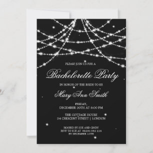 Bachelorette Party Sparkling String Black Invitation