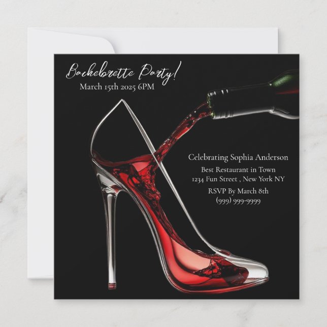 Bachelorette Party-Stiletto with Wine Invitation (Front)