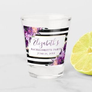 Bachelorette Party Striped Purple Violet Floral Shot Glass