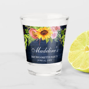 Bachelorette Party Sunflower Floral Blue Wood Shot Glass