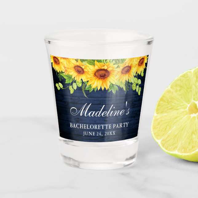 Bachelorette Party Sunflowers Floral Blue Wood Shot Glass (Front)