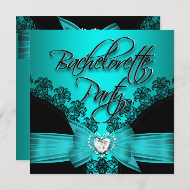 Bachelorette Party Teal Blue Black Lace 2 Invitation (Front/Back)