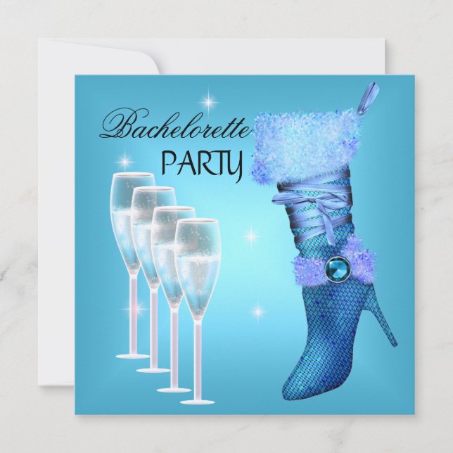 Bachelorette Party Teal Blue Boot Champagne Invitation (Front)