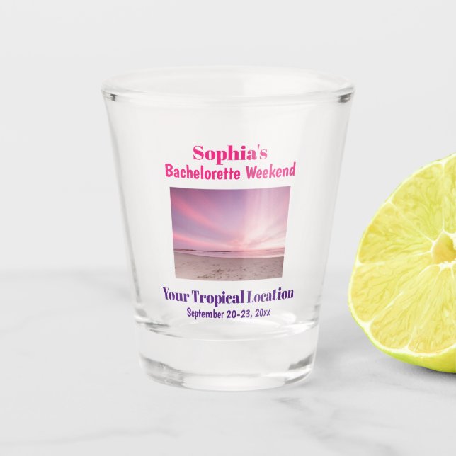 Bachelorette Party Weekend Tropical Beach Trip Shot Glass (Front)