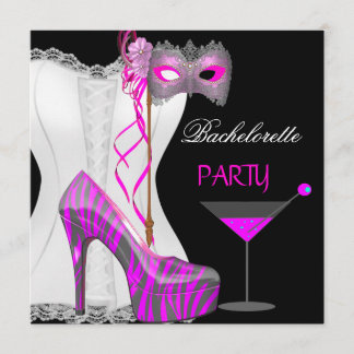 Bachelorette Party White Corset Pink Zebra Shoes Invitation
