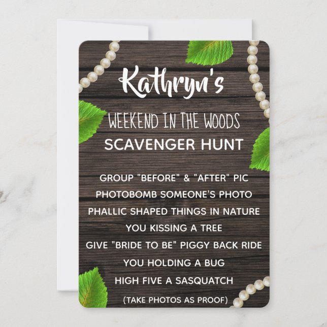 Bachelorette Party Woodsy Scavenger Hunt Invitation (Front)