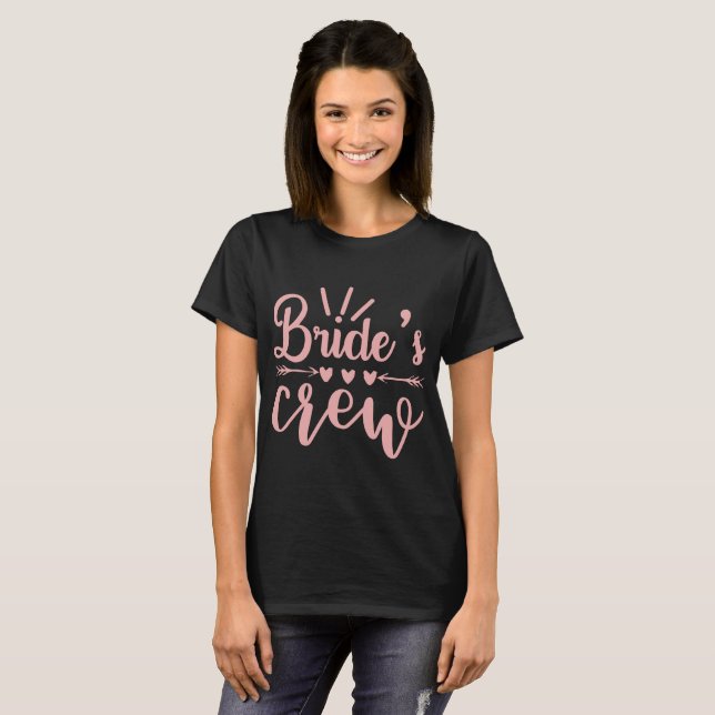 Bachelorette Pink Calligraphy Brides Crew T-Shirt (Front Full)