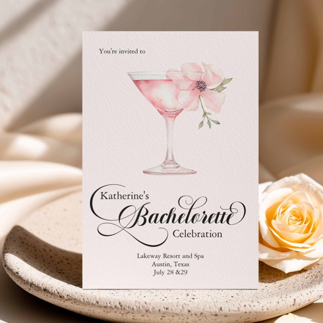 Bachelorette Pink Floral Cocktail Spa Trip Invitation (Creator Uploaded)