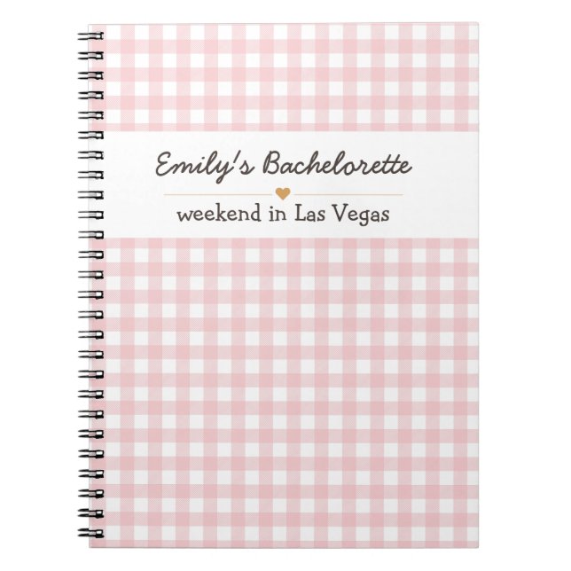 Bachelorette Pink Gingham Pattern Notebook (Front)