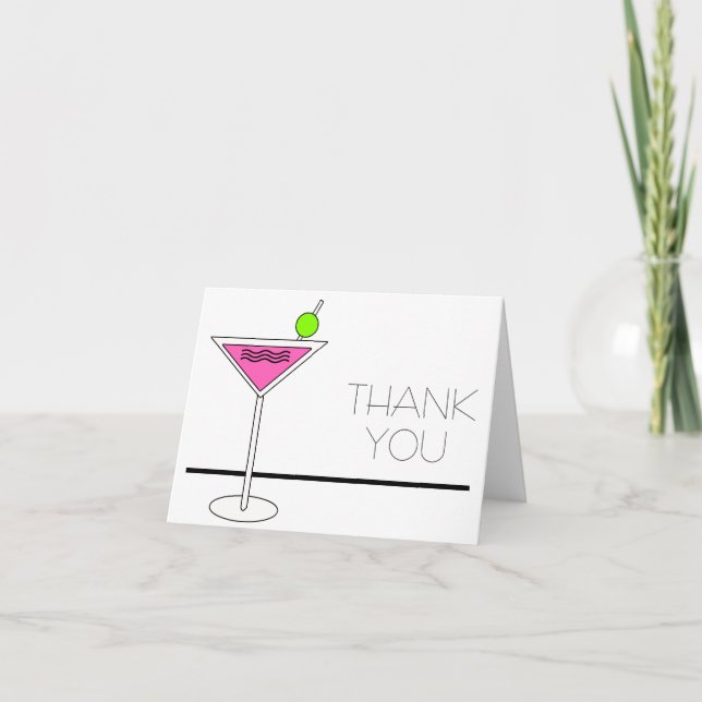 Bachelorette Pink Martini Cocktail Party Thank You Card (Front)
