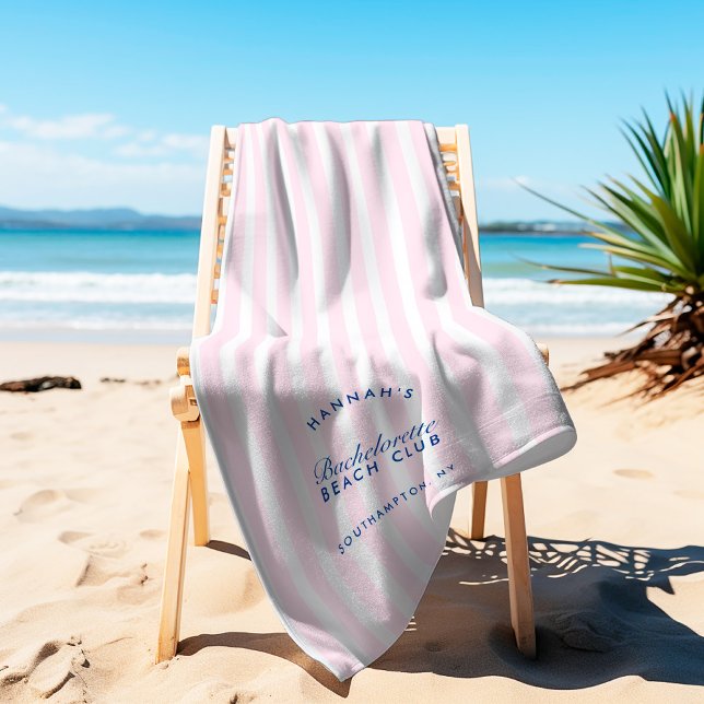 Bachelorette Pink & Navy Retro Modern  Beach Towel (Bachelorette Pink & Navy Retro Modern Beach Towel)