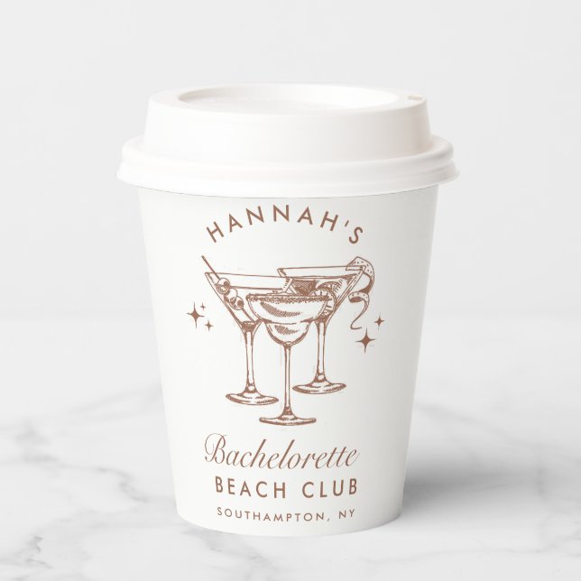Bachelorette Retro Brown Cocktail Paper Cups (Front)