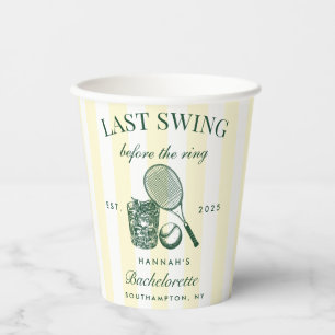 Bachelorette Retro Cocktail Green & Yellow Stripes Paper Cups