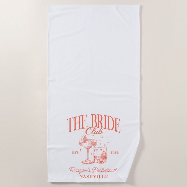 Bachelorette Retro Cocktail Orange Bride Beach Towel (Front)