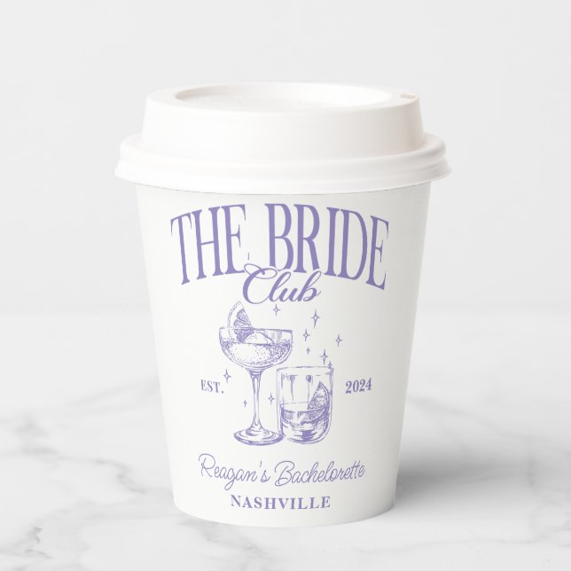 Bachelorette Retro Cocktail Purple Bride Paper Cups (Front)