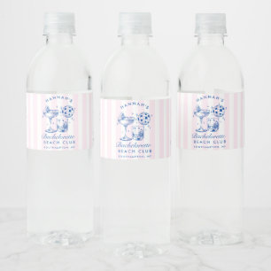 Bachelorette Retro Disco Cocktail Blue & Pink Water Bottle Label