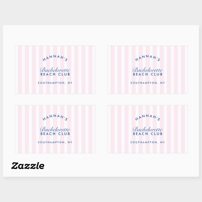 Bachelorette Retro Modern Pink & Navy Personalised Rectangular Sticker (Sheet)