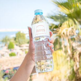 Bachelorette Retro Modern Red & Blue Personalised Water Bottle Label