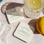 Bachelorette Retro Modern Yellow & Green Coaster<br><div class="desc">Bring coastal flair to every cocktail with these personalised striped bachelorette party coasters. The light yellow and white background paired with green typography adds a playful preppy touch — perfect for poolside drinks, brunch setups, or beach house gatherings. Customise with the bride’s name, location, or date to match your weekend...</div>