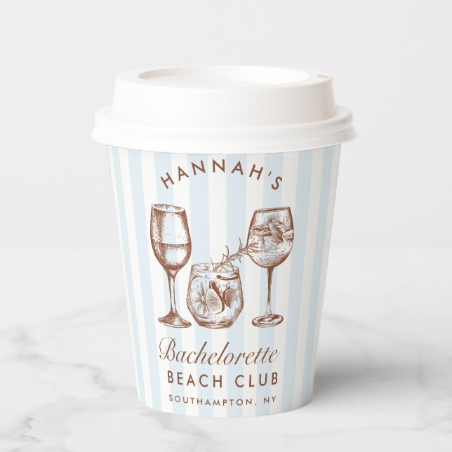Bachelorette Retro Western Blue & Brown Stripes Paper Cups (Front)