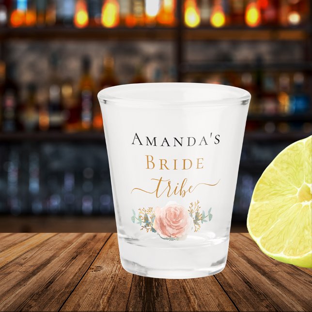 Bachelorette rose gold floral bride tribe party shot glass (Creator Uploaded)