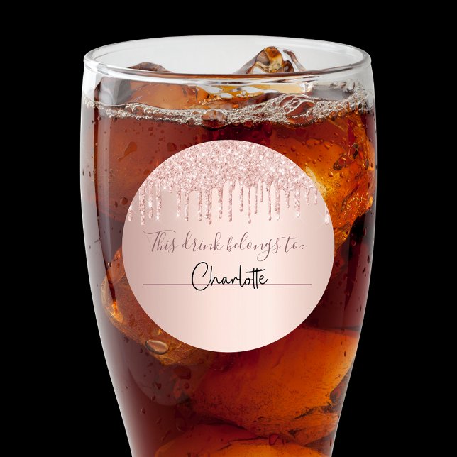 Bachelorette rose gold glitter drink belongs to classic round sticker (Creator Uploaded)