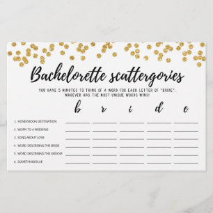 Bachelorette Scattergories editable Bridal game