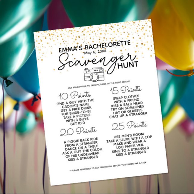 Bachelorette scavenger hunt game hen party announcement postcard (Creator Uploaded)