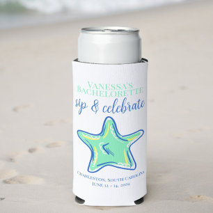 Bachelorette Sip & Celebrate Green Starfish Custom Seltzer Can Cooler