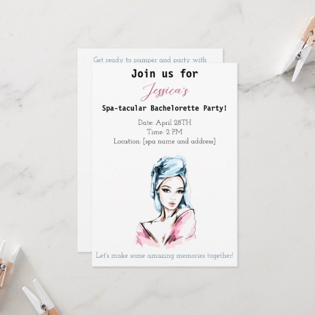 Bachelorette Spa Party  Invitation (Front/Back In Situ)