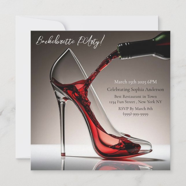 Bachelorette-Stiletto with Wine Invitation (Front)