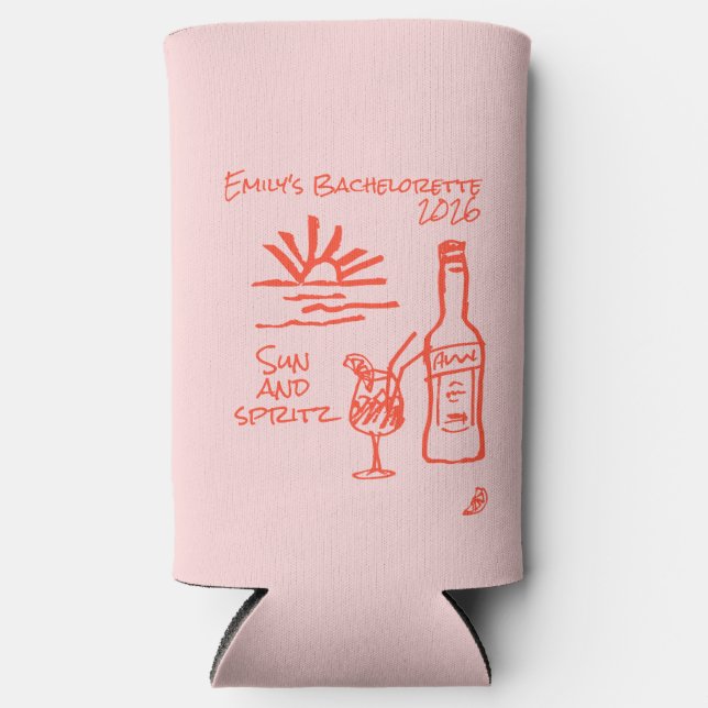 Bachelorette Sun and Spritz Invitation Seltzer Can Cooler (Front)