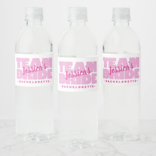 Bachelorette Team Bride Wedding Cool Pink Retro Water Bottle Label
