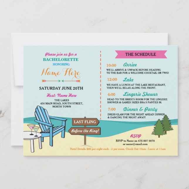 Bachelorette The Lakes Bridal Invite Itinerary (Front)