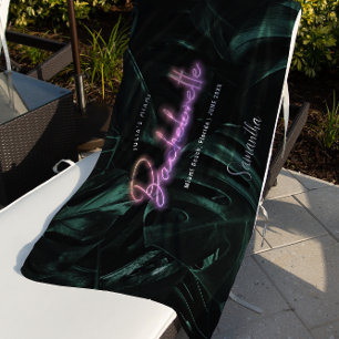 Bachelorette Tropical Palms Neon Monogram Beach Towel