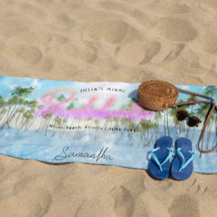 Bachelorette Tropical Palms Neon   Monogram Beach Towel