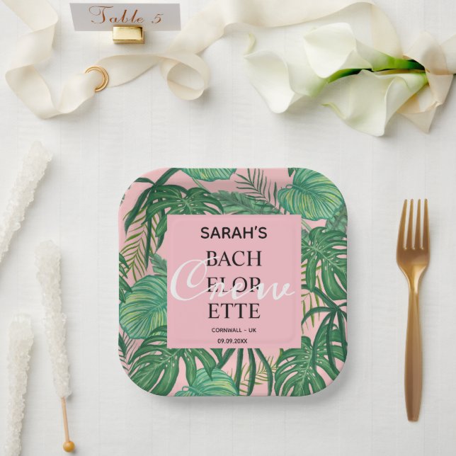 Bachelorette Tropical Pink Exotic Palm  Paper Plate (Wedding)