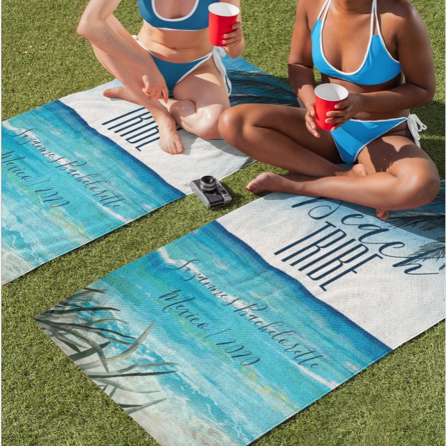 Bachelorette Watercolor Beach Tribe Seascape Beach Towel (Creator Uploaded)