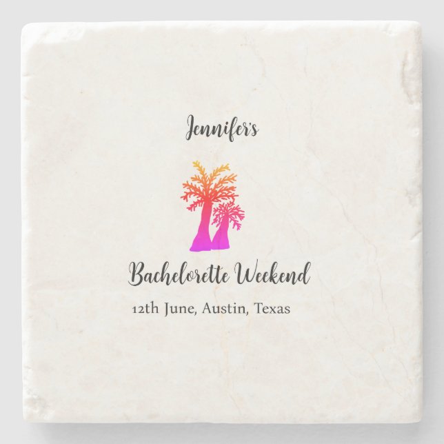 Bachelorette weekend coconut tree club add name  stone coaster (Front)