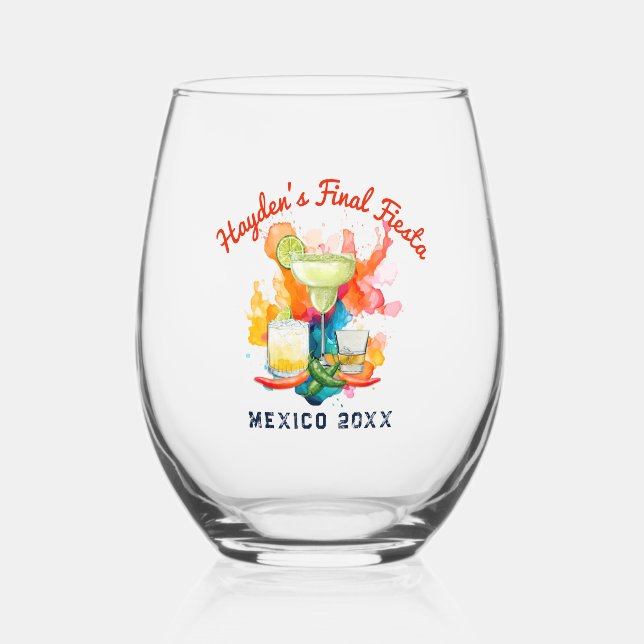 Bachelorette Weekend Final Fiesta Personalised  Stemless Wine Glass (Front)