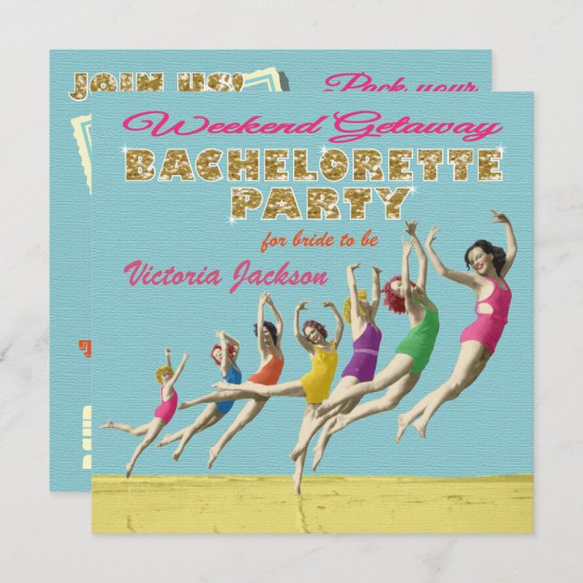 Bachelorette Weekend Getaway Party Invitations (Front/Back)