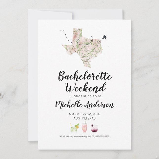 Bachelorette Weekend in Austin Texas Invitation (Front)
