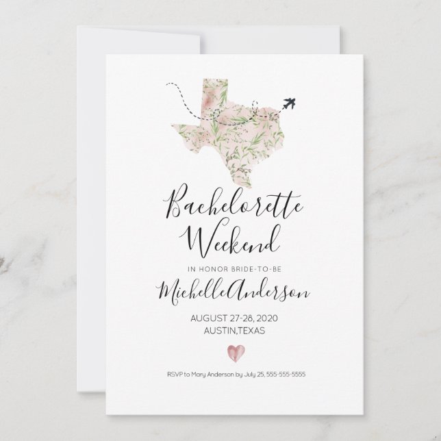 Bachelorette Weekend in Austin Texas Invitation (Front)