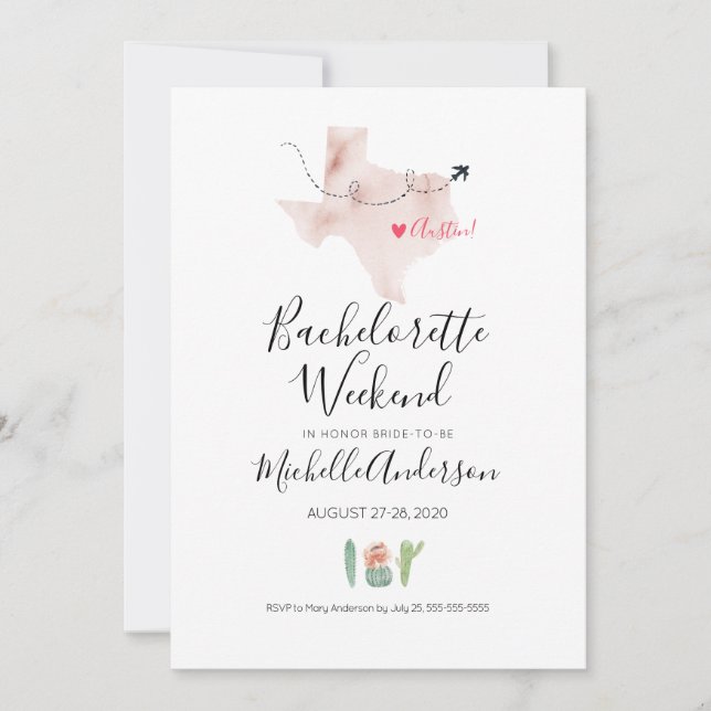 Bachelorette Weekend in Austin Texas Invitation (Front)