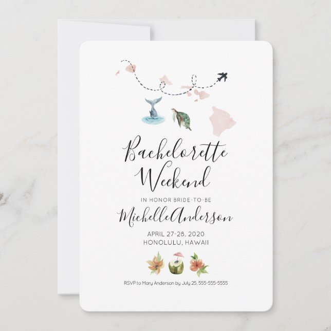 Bachelorette Weekend in Honolulu Hawaii Invitation (Front)