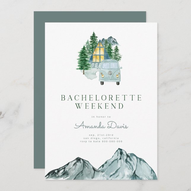 Bachelorette Weekend in Woods Mountain Camping Invitation (Front/Back)