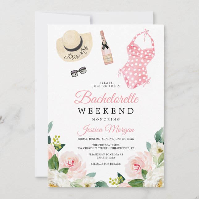 Bachelorette Weekend Itinerary Airy Blush Invitati Invitation (Front)